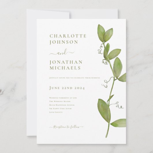 Invitation Mariage simple et moderne avec verdure (Devant)