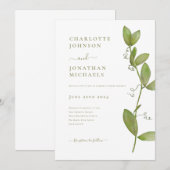 Invitation Mariage simple et moderne avec verdure (Devant / Derrière)