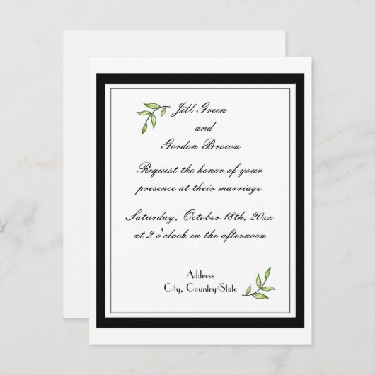 Invitation Mariage simple feuille verte (Devant / Derrière)