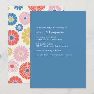 Invitation Mariage Simple Fleur Bohème Scandinave Bleu