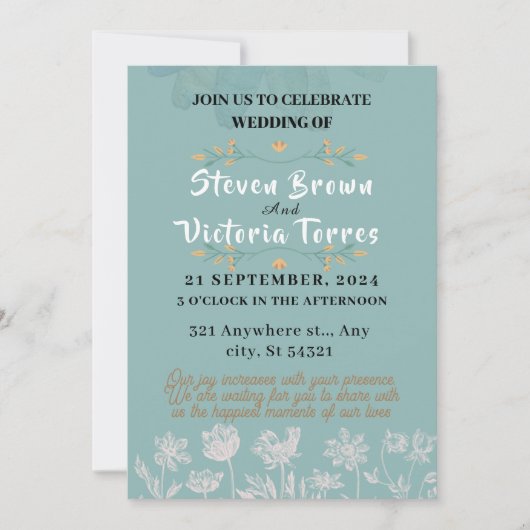 Invitation mariage Simple, fleurs blanches, aquarelle (Devant)