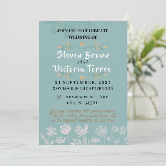 Invitation mariage Simple, fleurs blanches, aquarelle (Debout devant)