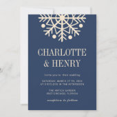 Invitation Mariage Simple Flocon de Neige Champagne & Bleu Nu (Devant)