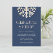 Invitation Mariage Simple Flocon de Neige Champagne & Bleu Nu (Debout devant)