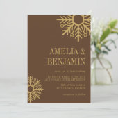 Invitation Mariage simple flocon de neige marron chocolat et (Debout devant)