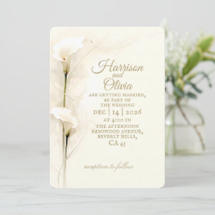 Invitation Mariage Simple Floral Aquarelle Lys Calla Blanc