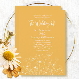Invitation Mariage Simple Floral Minimal Jaune Doré Blanc
