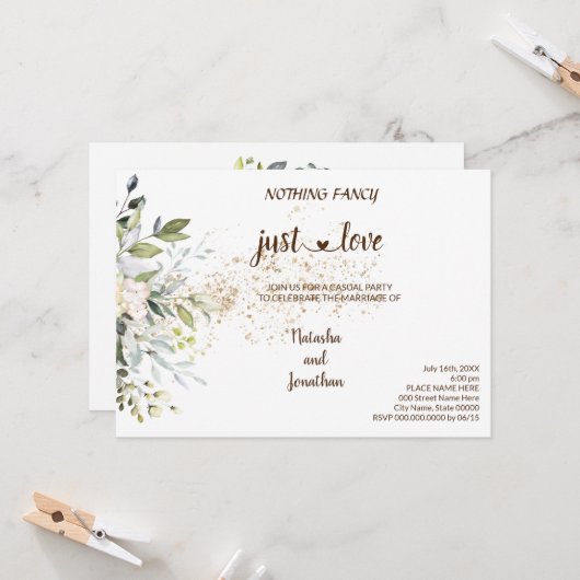 Invitation Mariage Simple Herbacé Juste Amour Fugace (Devant/Arrière en situation)