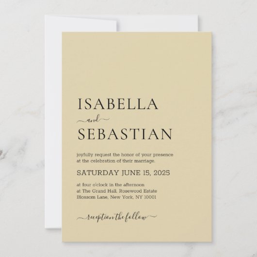 Invitation Mariage Simple Jaune Doux (Devant)