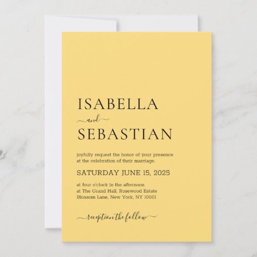 Invitation Mariage Simple Jaune Tige Dorée Clair (Devant)
