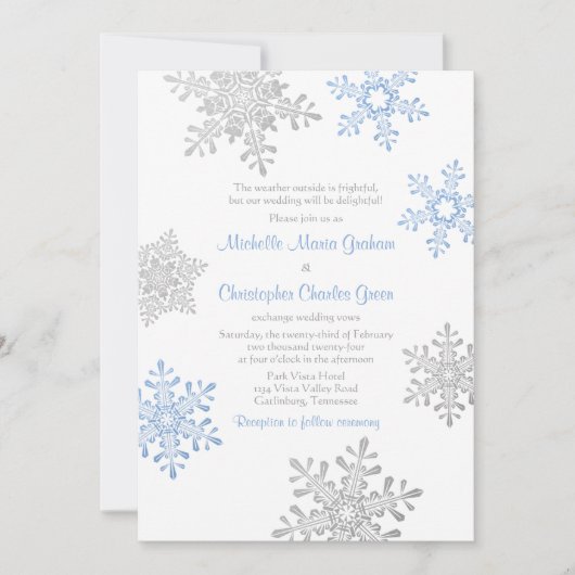 Invitation Mariage simple Lapin bleu Silver Winter Snowflake (Devant)