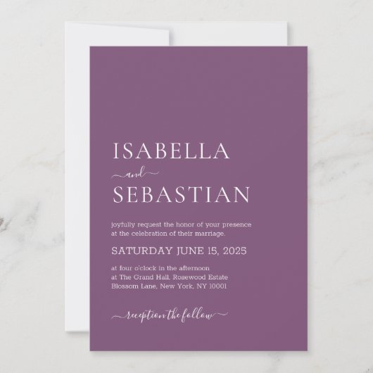 Invitation Mariage Simple Lavande Violet (Devant)