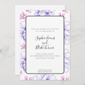 Invitation Mariage simple ligne rose et violet Fleurs dessiné (Devant / Derrière)