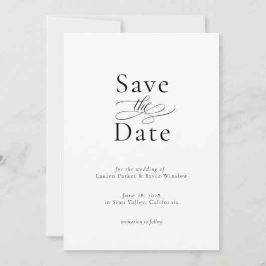 Invitation Mariage simple minimal élégant Enregistrer la cart (Devant)