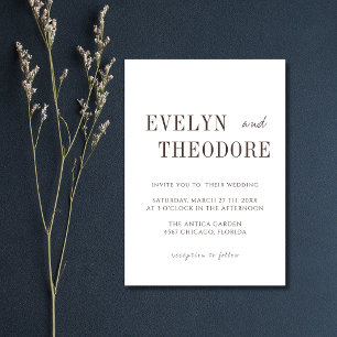 Invitation Mariage simple minimaliste blanc et espresso