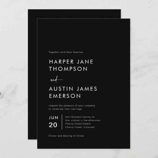 Invitation Mariage simple minimaliste moderne (Devant / Derrière)