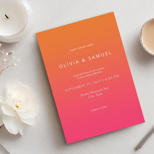 Invitation Mariage Simple Minimaliste Moderne Orange Rose