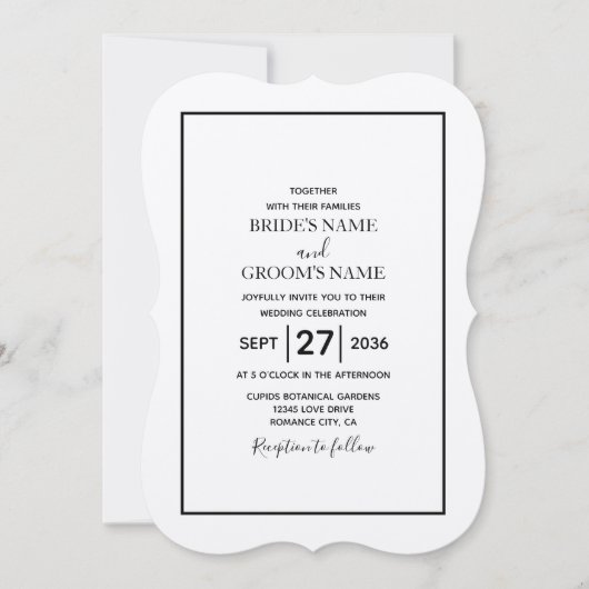 Invitation Mariage simple minimaliste noir et blanc (Devant)