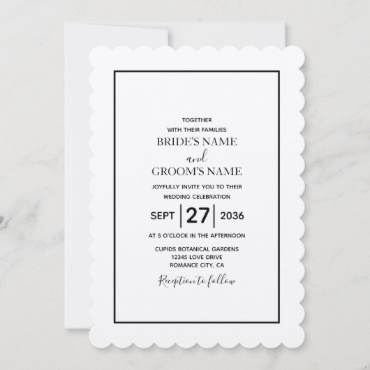 Invitation Mariage simple minimaliste noir et blanc (Devant)