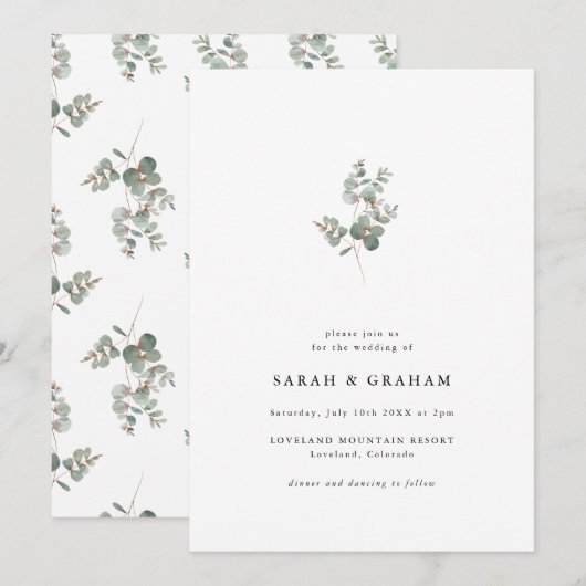 Invitation Mariage Simple Moderne au Eucalyptus (Devant / Derrière)