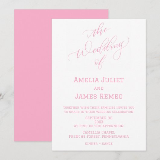 Invitation Mariage Simple Moderne au Lait de Fraise et Blanc (Devant / Derrière)