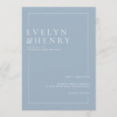 Invitation Mariage simple moderne bleu poussiéreux blanc bord (Devant)
