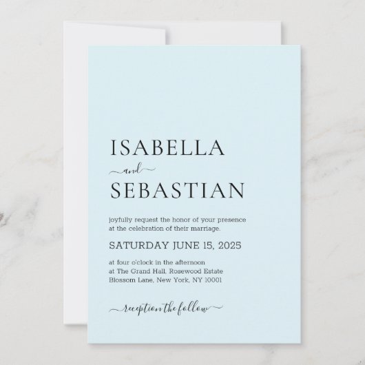 Invitation Mariage Simple Moderne Cyan Clair (Devant)