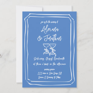 Invitation Mariage simple moderne dessiné à la main bleu et b
