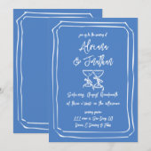 Invitation Mariage simple moderne dessiné à la main bleu et b (Devant / Derrière)