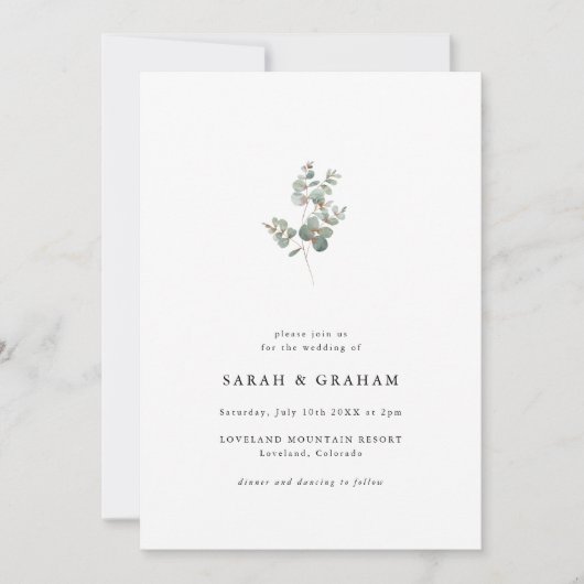 Invitation Mariage Simple Moderne Eucalyptus (Devant)