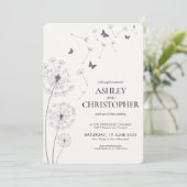Invitation Mariage simple moderne foncé violet Dandelion (Debout devant)
