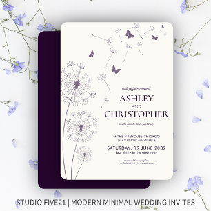 Invitation Mariage simple moderne foncé violet Dandelion
