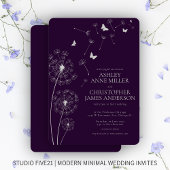 Invitation Mariage simple moderne foncé violet Dandelion