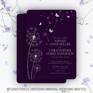 Invitation Mariage simple moderne foncé violet Dandelion
