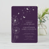 Invitation Mariage simple moderne foncé violet Dandelion (Debout devant)