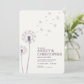 Invitation Mariage simple moderne foncé violet Dandelion (Debout devant)