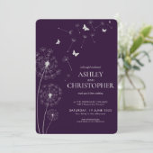 Invitation Mariage simple moderne foncé violet Dandelion (Debout devant)