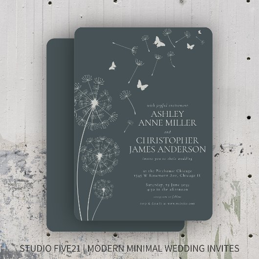 Invitation Mariage simple moderne gris ardoise