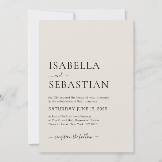 Invitation Mariage Simple Moderne Lin Toile (Devant)