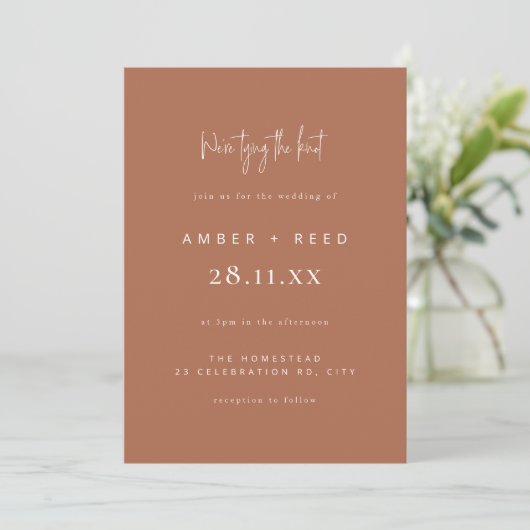 Invitation Mariage simple Moderne Mini Script Cuivre (Debout devant)