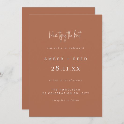 Invitation Mariage simple Moderne Mini Script Cuivre (Devant / Derrière)