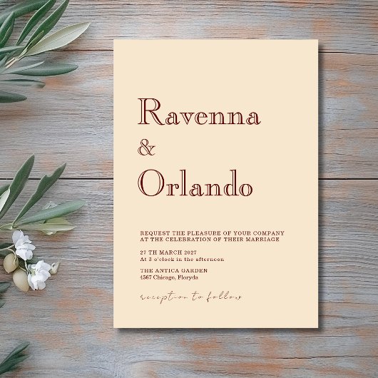 Invitation Mariage Simple Moderne Minimaliste Champagne