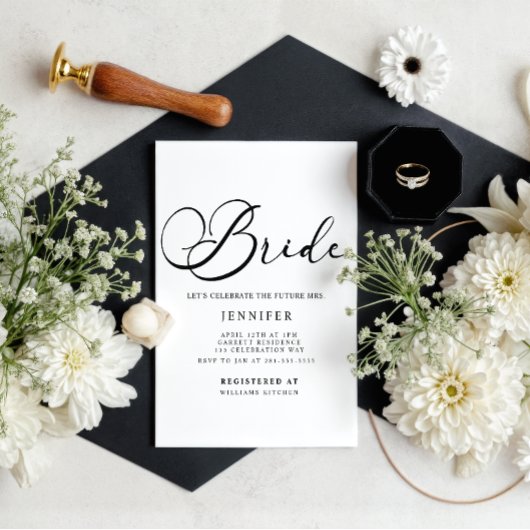 Invitation Mariage Simple Moderne Noir Écriture Cérémonie de