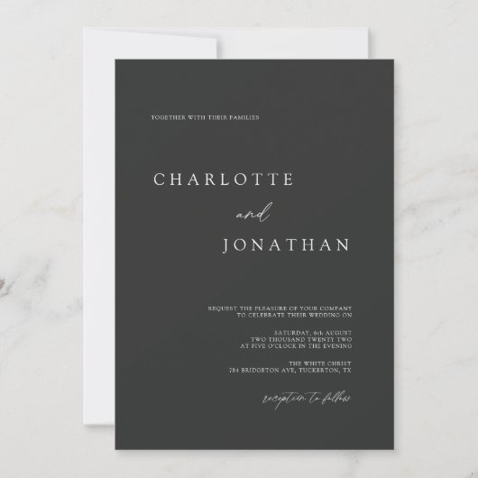 Invitation Mariage simple moderne noir et blanc (Devant)