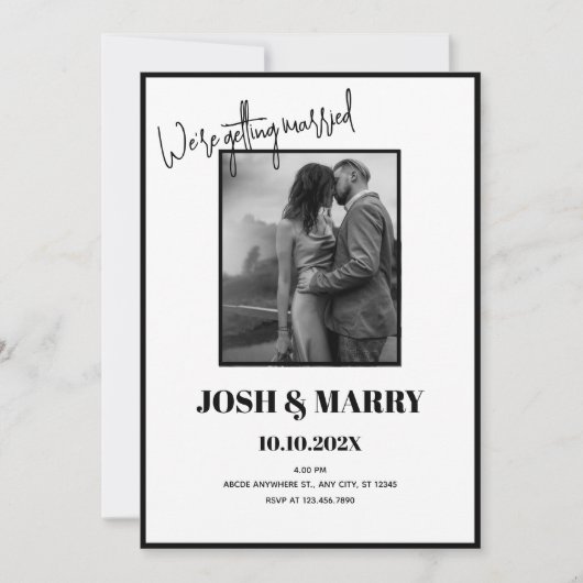 Invitation Mariage simple moderne noir et blanc (Devant)