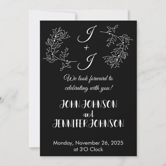 Invitation Mariage simple moderne noir et blanc élégant (Devant)