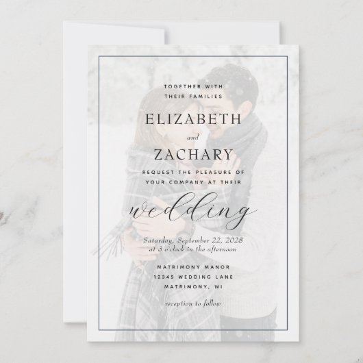 Invitation Mariage simple moderne noir photo superposition (Devant)