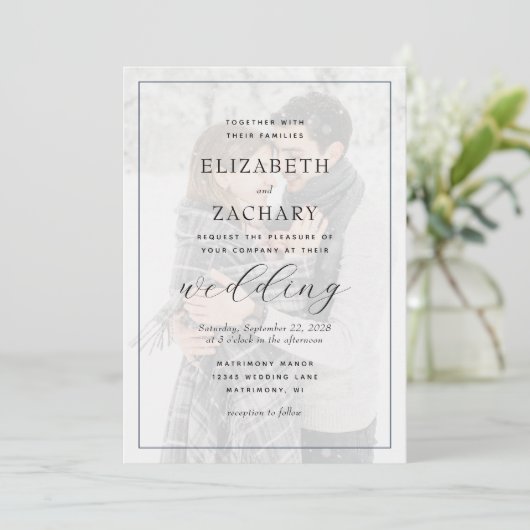 Invitation Mariage simple moderne noir photo superposition (Debout devant)