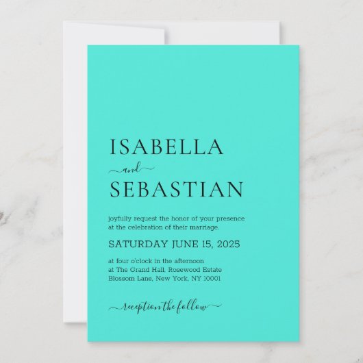 Invitation Mariage Simple Moderne Turquoise (Devant)