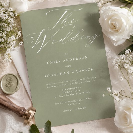 Invitation Mariage simple moderne vert sauge et blanc